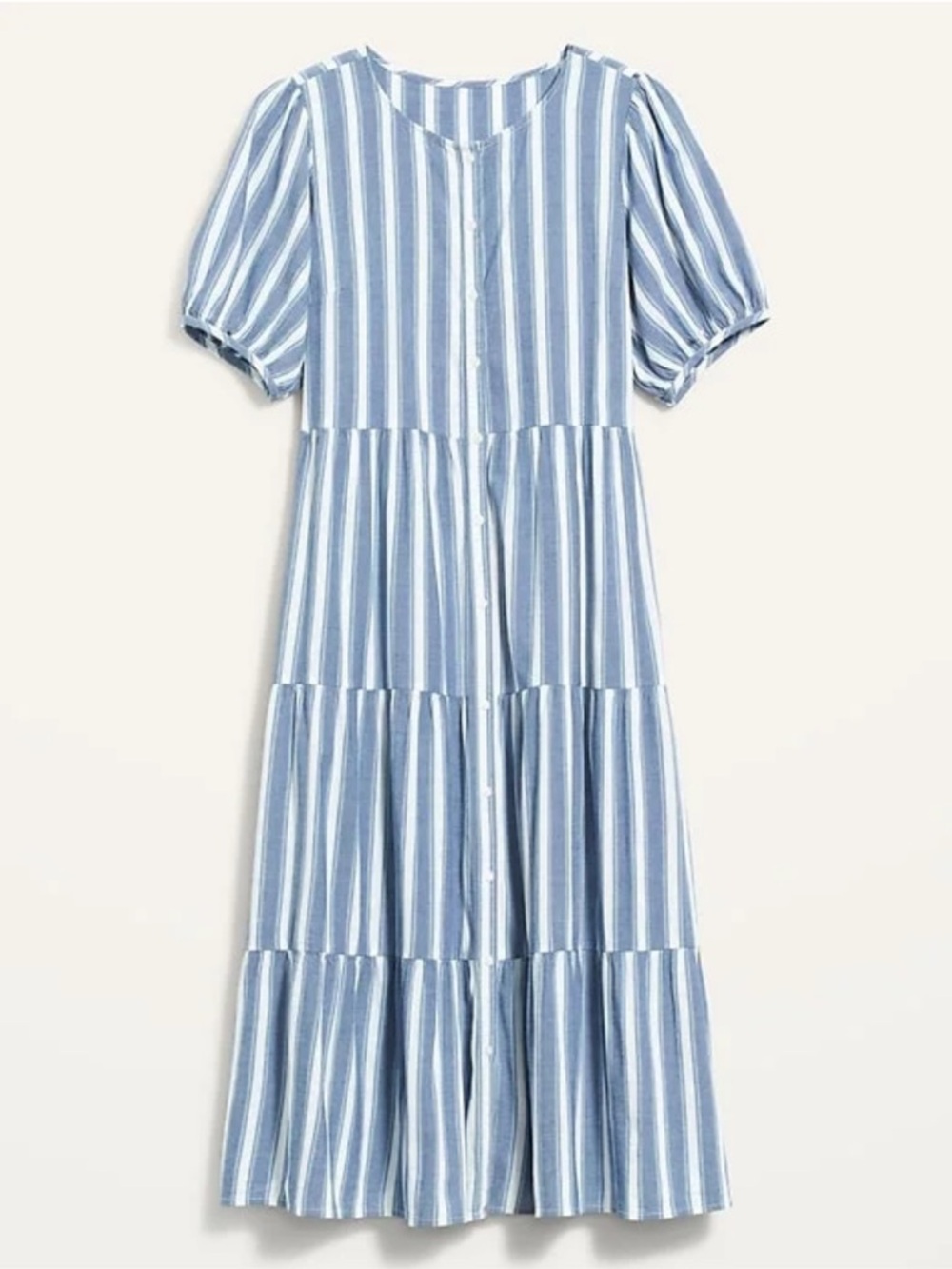 Old Navy Puff-sleeve Tiered Striped Midi Swing Dress Size L NWT - Picture 3 of 10